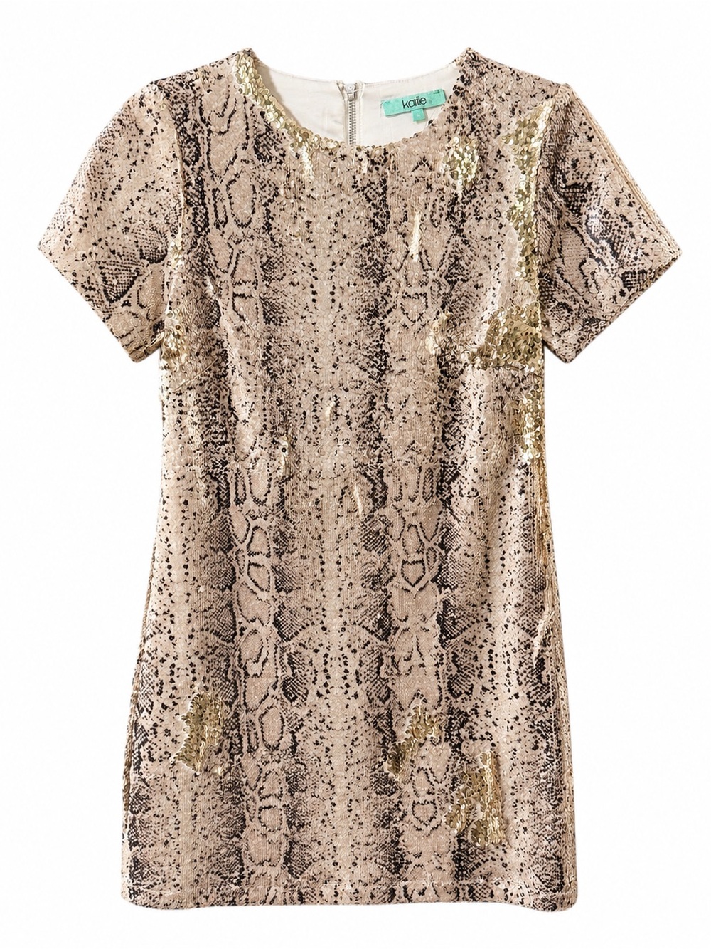 Karlie Snakeskin Sequin Shift Dress Small Gold Beige Party Cocktail - Picture 2 of 6